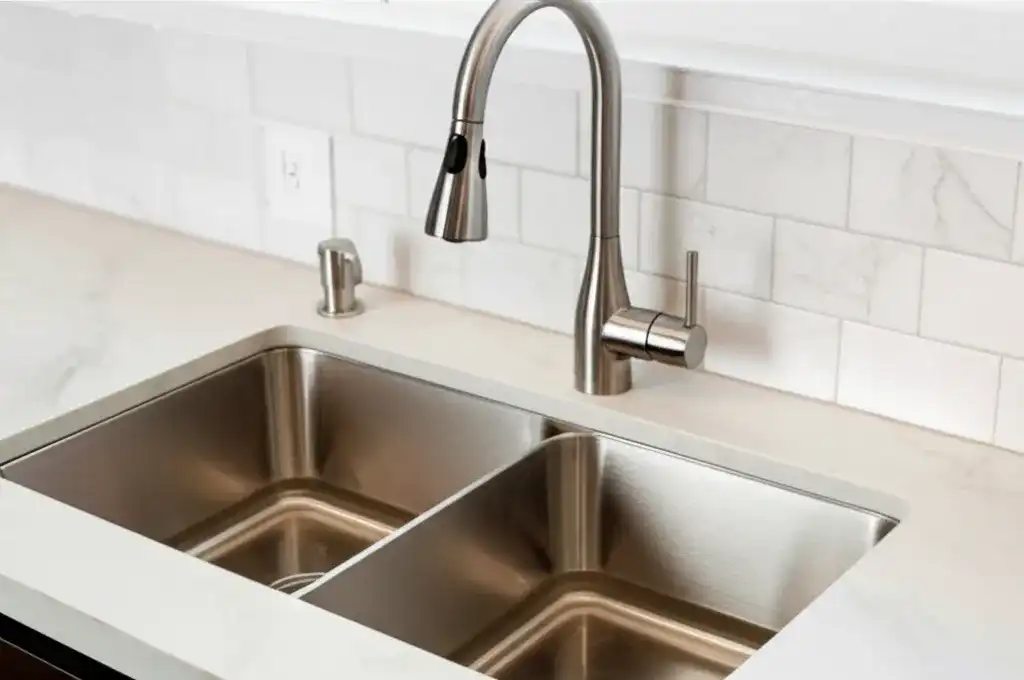 Professional kitchen sink and faucet installation