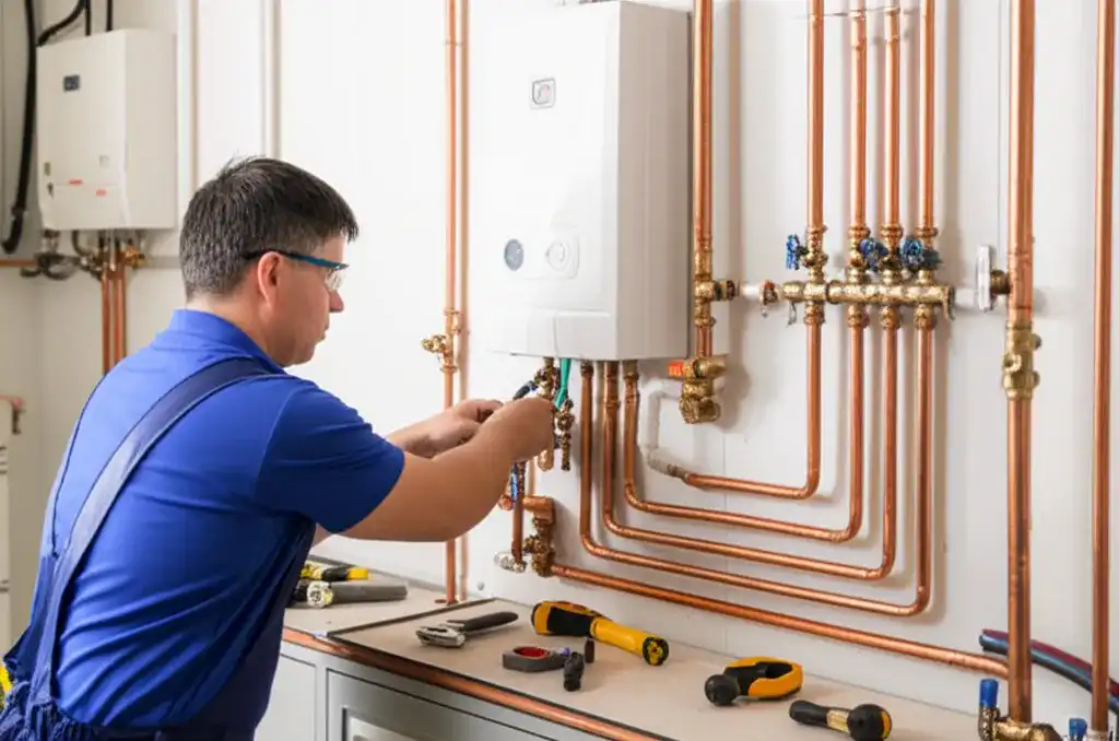 New energy-efficient water heater installation